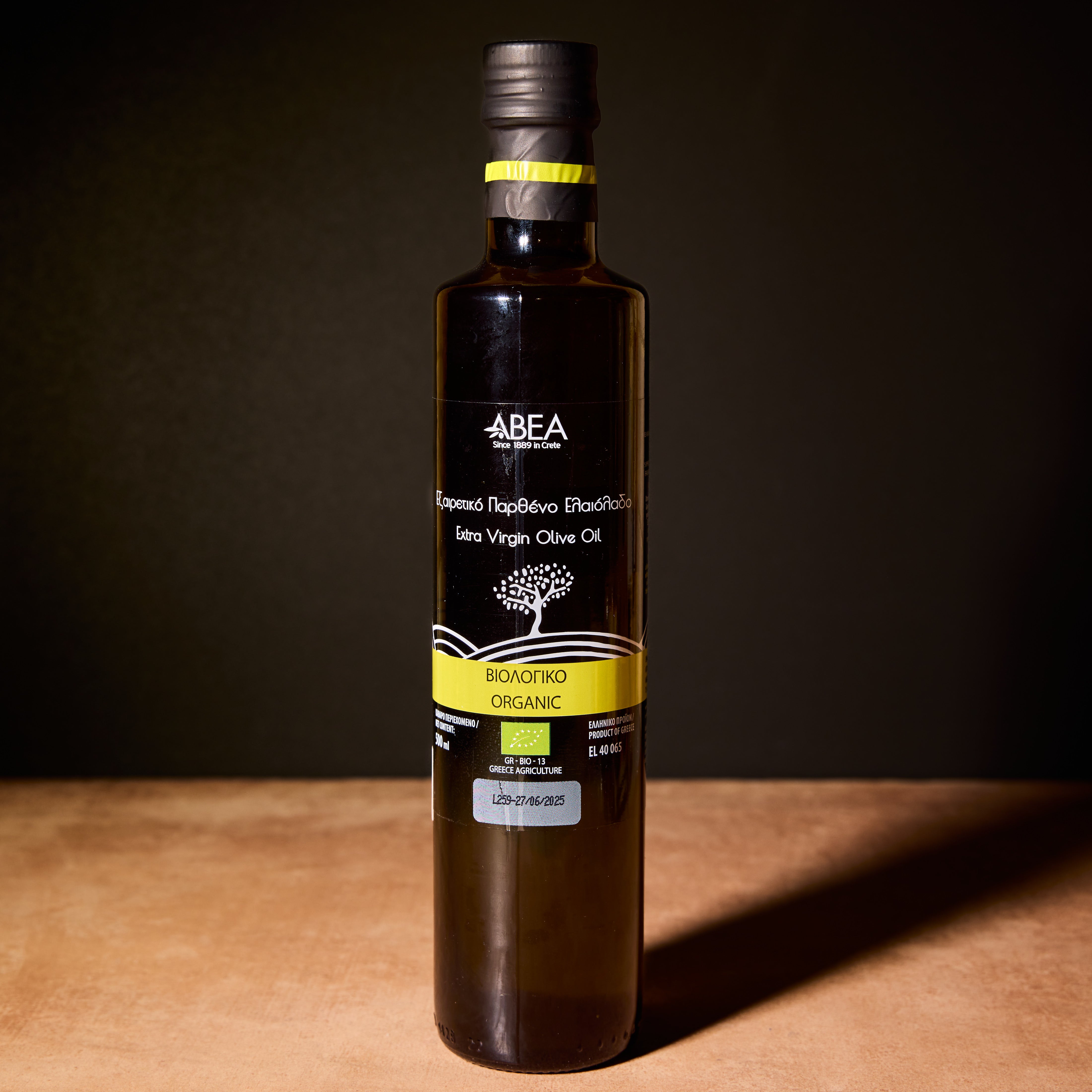 ABEA organic Koroneiki extra virgin olive oil from Crete, 500ml bottle
